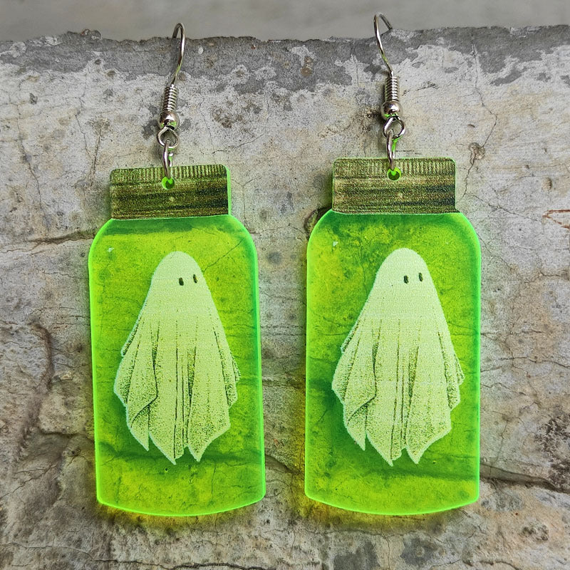 Wholesale  Ghost Earrings Fluorescent Acrylic Horror  Bottle Skull Earrings